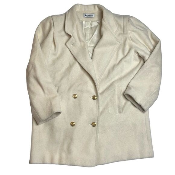 70s Vintage Ivory Wool Forecaster Coat military naval style double breasted Med - Picture 2 of 12
